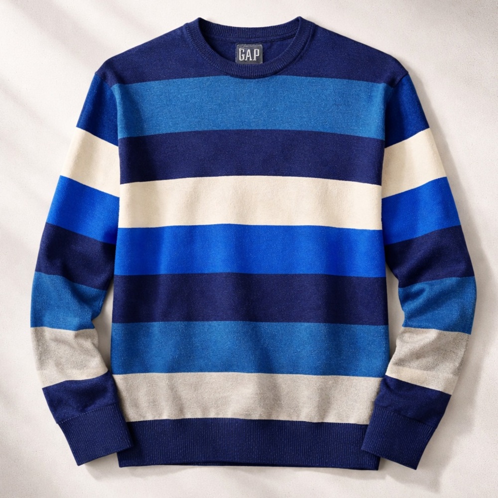 GAP Rugby Stripe Crew Sweater Blue Men’s L Coastal Cotton Nautical Preppy NWOT